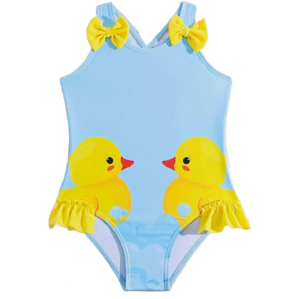 Rubber Duck 1pc Swimwear Bowknot Ruffled Bathing Swimsuit Criss-Cross Back New